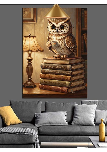 Kitap Üzerinde Baykuş Figürü Dekoratif Kanvas - Mdf Ahşap Tablo indirimleri