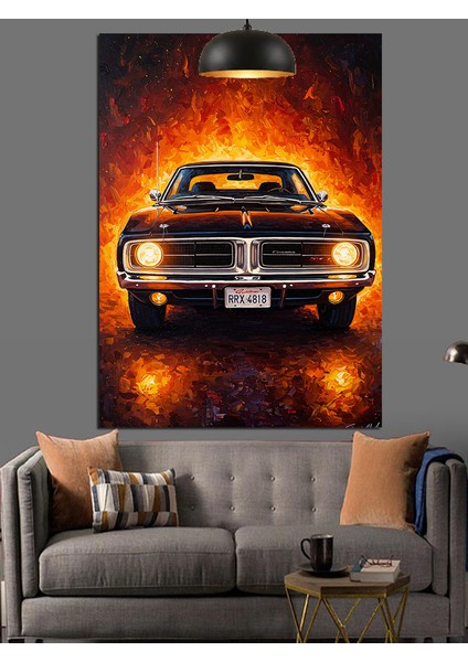 Eski Klasik Araba Alevli Gece Dekoratif Kanvas - Mdf Ahşap Tablo fırsatları