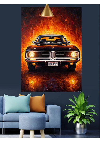 Eski Klasik Araba Alevli Gece Dekoratif Kanvas - Mdf Ahşap Tablo indirimleri