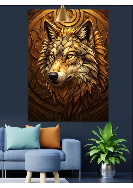 Altın Kurt Portresi Dekoratif Kanvas - Mdf Ahşap Tablo