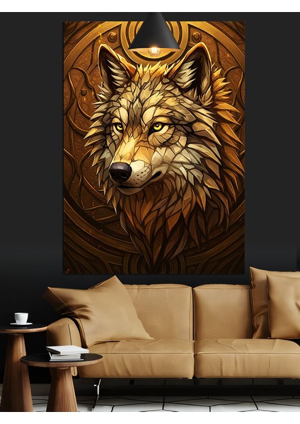 Altın Kurt Portresi Dekoratif Kanvas - Mdf Ahşap Tablo fiyatları