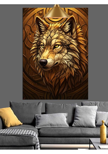 Altın Kurt Portresi Dekoratif Kanvas - Mdf Ahşap Tablo modelleri