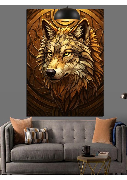 Altın Kurt Portresi Dekoratif Kanvas - Mdf Ahşap Tablo indirimleri