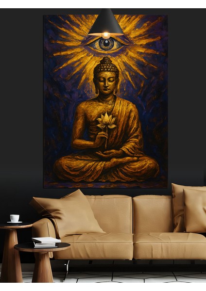 Işık Saçan Göz ve Budha Figürü Dekoratif Kanvas - Mdf Ahşap Tablo