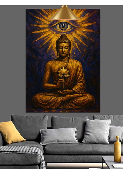 Işık Saçan Göz ve Budha Figürü Dekoratif Kanvas - Mdf Ahşap Tablo fiyatları