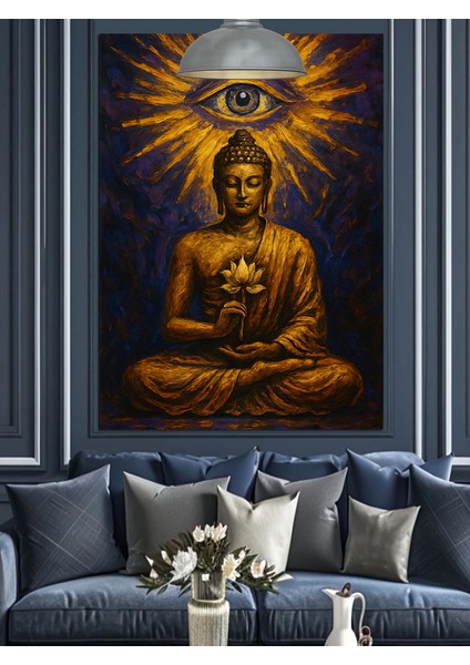 Işık Saçan Göz ve Budha Figürü Dekoratif Kanvas - Mdf Ahşap Tablo modelleri