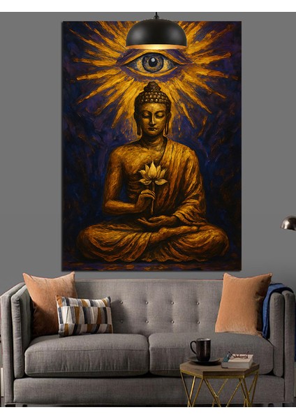 Işık Saçan Göz ve Budha Figürü Dekoratif Kanvas - Mdf Ahşap Tablo fırsatları