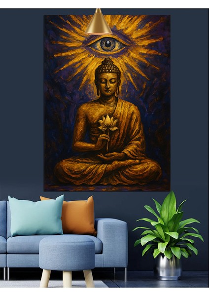 Işık Saçan Göz ve Budha Figürü Dekoratif Kanvas - Mdf Ahşap Tablo indirimleri