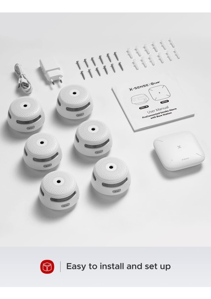 X-Sense Akıllı Duman Dedektörü (6x XS01-M), SBS50 Baz Istasyonu Ile, Wi-Fi Duman Alarmı, X-Sense Ev Güvenlik Uygulaması ile Uyumlu, Kablosuz Bağlantılı Yangın Alarmı, Model FS61