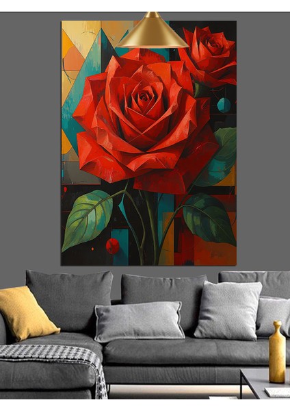 Kırmızı Gül Çiçeği Dekoratif Kanvas - Mdf Ahşap Tablo