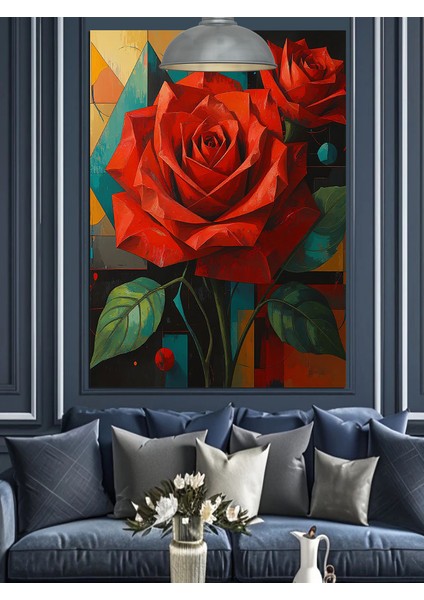 Kırmızı Gül Çiçeği Dekoratif Kanvas - Mdf Ahşap Tablo fiyatları