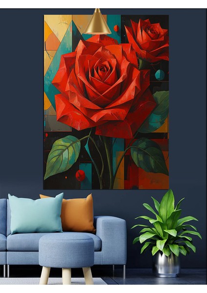 Kırmızı Gül Çiçeği Dekoratif Kanvas - Mdf Ahşap Tablo fırsatları
