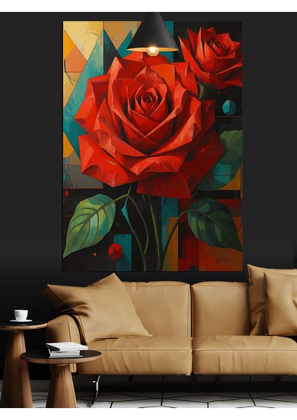 Kırmızı Gül Çiçeği Dekoratif Kanvas - Mdf Ahşap Tablo indirimleri