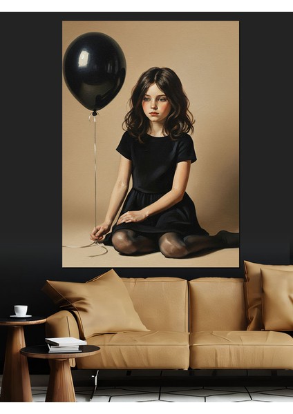 Siyah Balonlu Küçük Kız Dekoratif Kanvas - Mdf Ahşap Tablo fiyatları