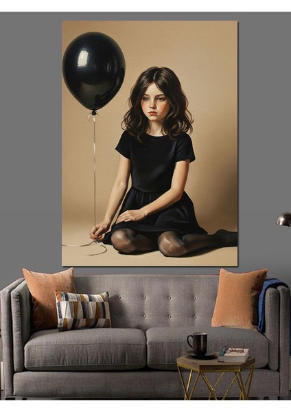 Siyah Balonlu Küçük Kız Dekoratif Kanvas - Mdf Ahşap Tablo modelleri