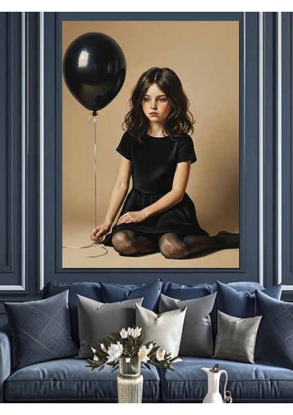 Siyah Balonlu Küçük Kız Dekoratif Kanvas - Mdf Ahşap Tablo indirimleri