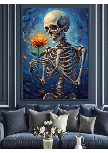 Ayçiçekli Iskelet Portresi Dekoratif Kanvas - Mdf Ahşap Tablo fiyatları