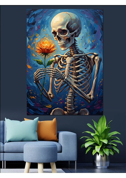 Ayçiçekli Iskelet Portresi Dekoratif Kanvas - Mdf Ahşap Tablo modelleri