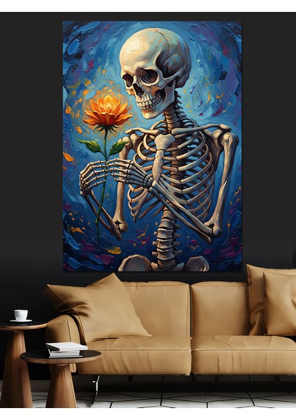 Ayçiçekli Iskelet Portresi Dekoratif Kanvas - Mdf Ahşap Tablo fırsatları