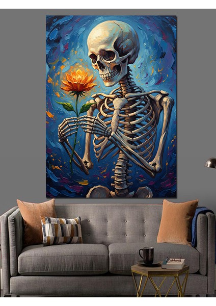 Ayçiçekli Iskelet Portresi Dekoratif Kanvas - Mdf Ahşap Tablo indirimleri