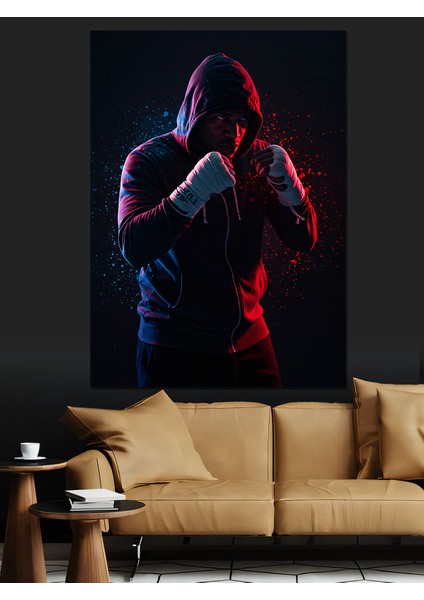 Kırmızı Işıklı Boksör Dekoratif Kanvas - Mdf Ahşap Tablo