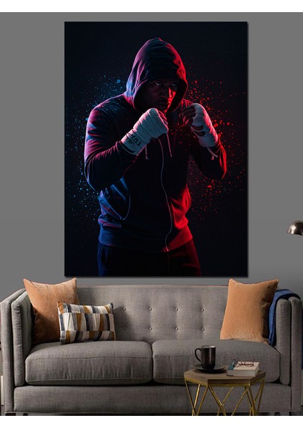 Kırmızı Işıklı Boksör Dekoratif Kanvas - Mdf Ahşap Tablo fiyatları