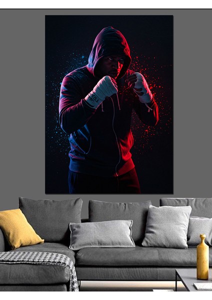 Kırmızı Işıklı Boksör Dekoratif Kanvas - Mdf Ahşap Tablo modelleri
