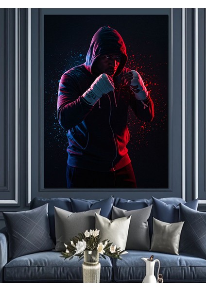 Kırmızı Işıklı Boksör Dekoratif Kanvas - Mdf Ahşap Tablo fırsatları