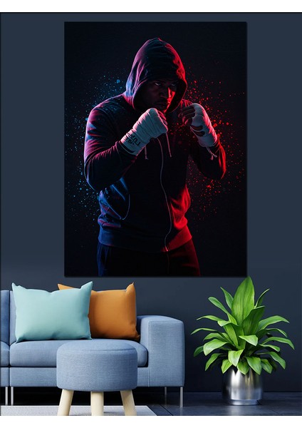 Kırmızı Işıklı Boksör Dekoratif Kanvas - Mdf Ahşap Tablo indirimleri