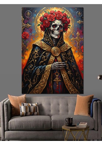 Güllü Kurukafa Gotik Sanat Dekoratif Kanvas - Mdf Ahşap Tablo fiyatları