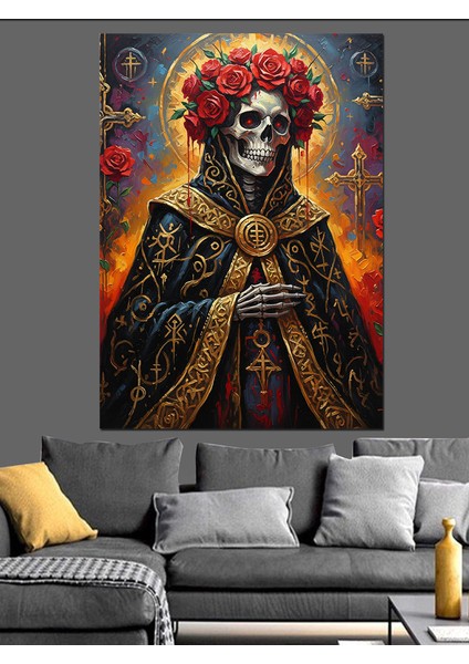 Güllü Kurukafa Gotik Sanat Dekoratif Kanvas - Mdf Ahşap Tablo modelleri
