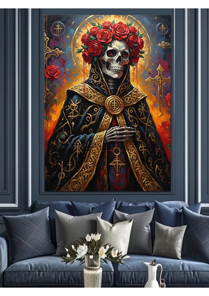 Güllü Kurukafa Gotik Sanat Dekoratif Kanvas - Mdf Ahşap Tablo fırsatları