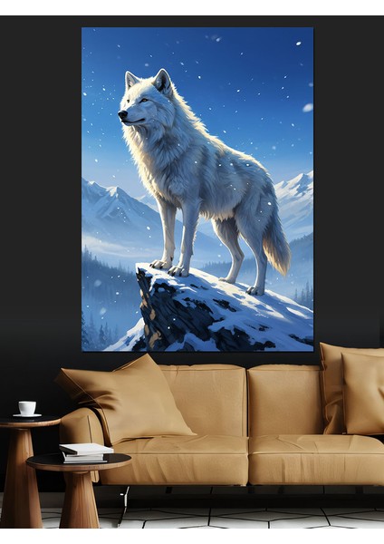 Mavi Kurt Kış Manzarası Dekoratif Kanvas - Mdf Ahşap Tablo