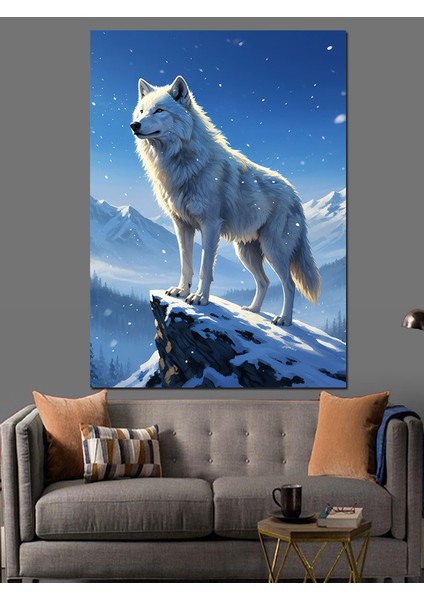 Mavi Kurt Kış Manzarası Dekoratif Kanvas - Mdf Ahşap Tablo fiyatları