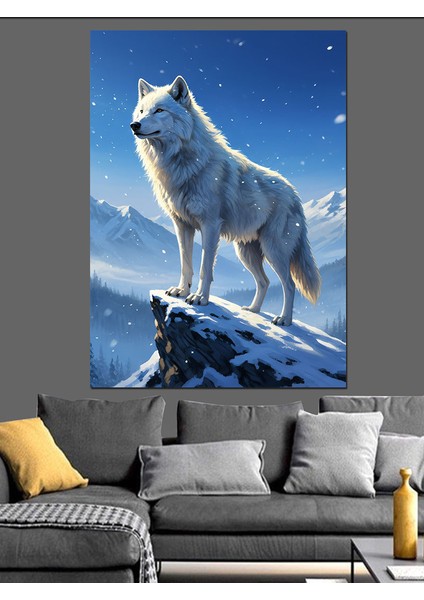 Mavi Kurt Kış Manzarası Dekoratif Kanvas - Mdf Ahşap Tablo modelleri