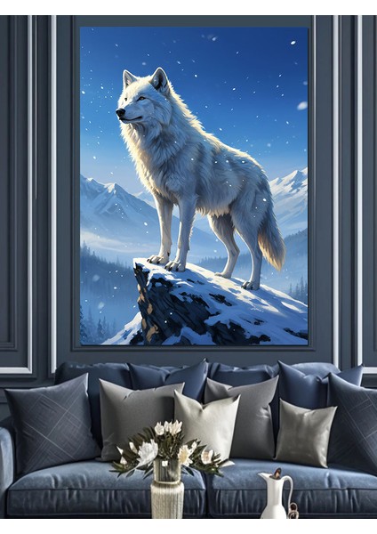 Mavi Kurt Kış Manzarası Dekoratif Kanvas - Mdf Ahşap Tablo fırsatları