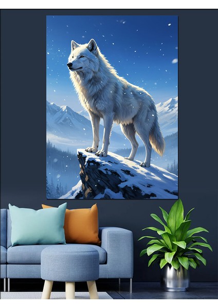 Mavi Kurt Kış Manzarası Dekoratif Kanvas - Mdf Ahşap Tablo indirimleri