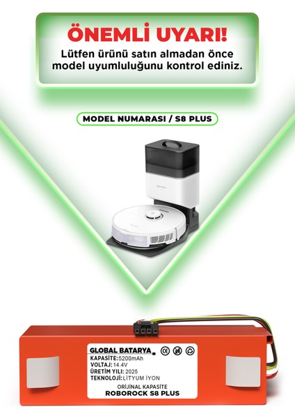 Roborock S8 Plus Uyumlu Robot Süpürge Bataryası 14.4V 5200MAH Li-Ion Pil (Orijinal Kapasite) indirimleri