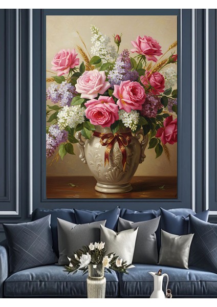 Vazoda Gül Çiçekleri Dekoratif Kanvas - Mdf Ahşap Tablo fiyatları