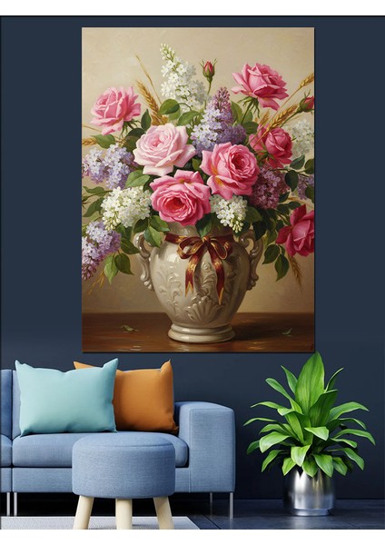 Vazoda Gül Çiçekleri Dekoratif Kanvas - Mdf Ahşap Tablo modelleri