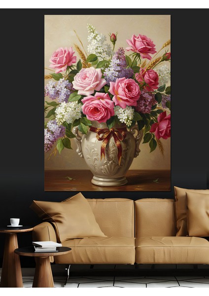 Vazoda Gül Çiçekleri Dekoratif Kanvas - Mdf Ahşap Tablo fırsatları