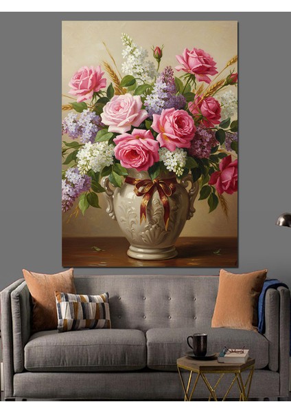 Vazoda Gül Çiçekleri Dekoratif Kanvas - Mdf Ahşap Tablo indirimleri