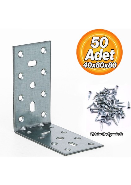 Mobilya Eşya Dolap Duvara Sabitleme Köşebent Bağlantı Aparatı (50 Adet) L Demiri Gönye 40X80X80 mm