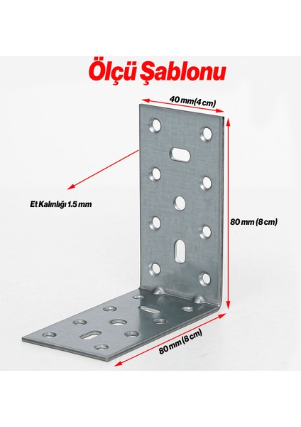 Mobilya Eşya Dolap Duvara Sabitleme Köşebent Bağlantı Aparatı (50 Adet) L Demiri Gönye 40X80X80 mm fiyatları