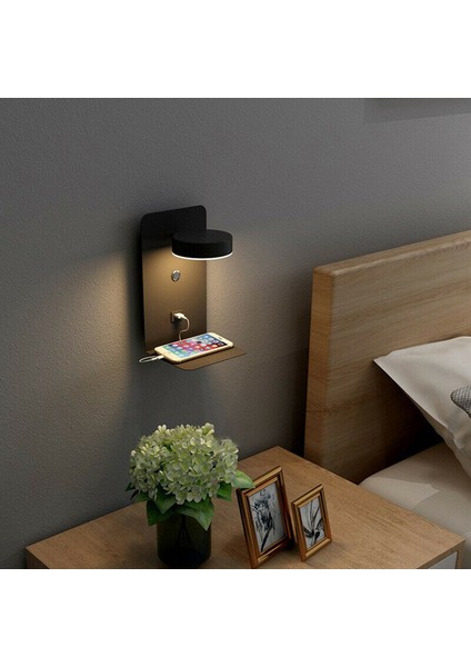 USB Port ile Duvar Işığı Okuma Switch ile Yaratıcı Raf Başucu Lambası -Black (Yurt Dışından) fiyatları