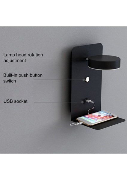USB Port ile Duvar Işığı Okuma Switch ile Yaratıcı Raf Başucu Lambası -Black (Yurt Dışından) fırsatları