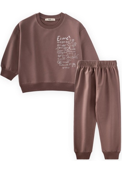 Işlem Baskılı Eşofman Takım 2-7 Yaş Sütlü Kahve