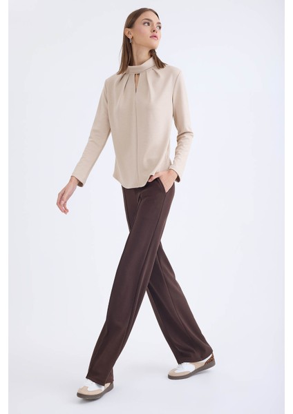Önü Dikişli Geniş Paça Beli Lastikli Pantolon modelleri