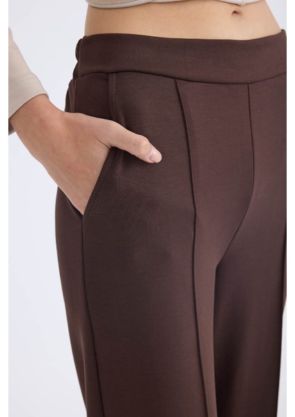 Önü Dikişli Geniş Paça Beli Lastikli Pantolon