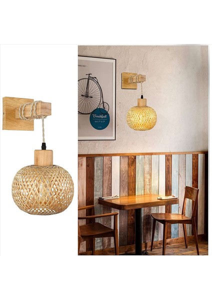 2x Retro Duvar Işık Dokuma Rattan Ahşap Aplikler Oturma Odası Başucu Lambası Vintage Yatak Odası Dekorasyon Aydınlatma-A (Yurt Dışından) indirimleri